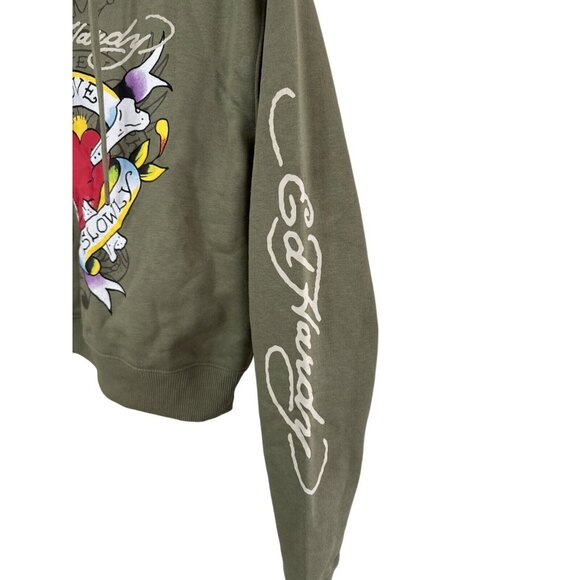 Ed Hardy Womens Olive Green Hoodie Love Kills Slowly Graphic Medium Cotton Blend - Picture 5 of 7